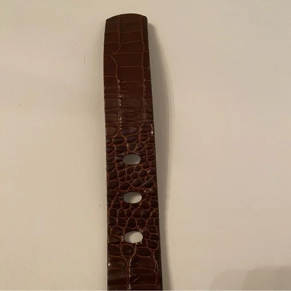 Brown Croc-Embossed Leather Belt with Silver Buckle - Picture 8 of 9